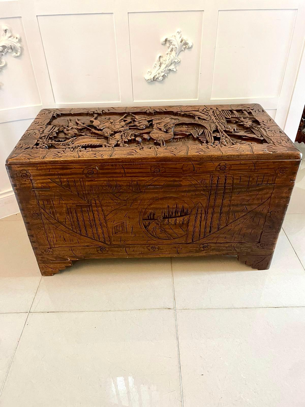 Outstanding Quality Antique Chinese Carved Camphor Wood Freestanding Chest 9