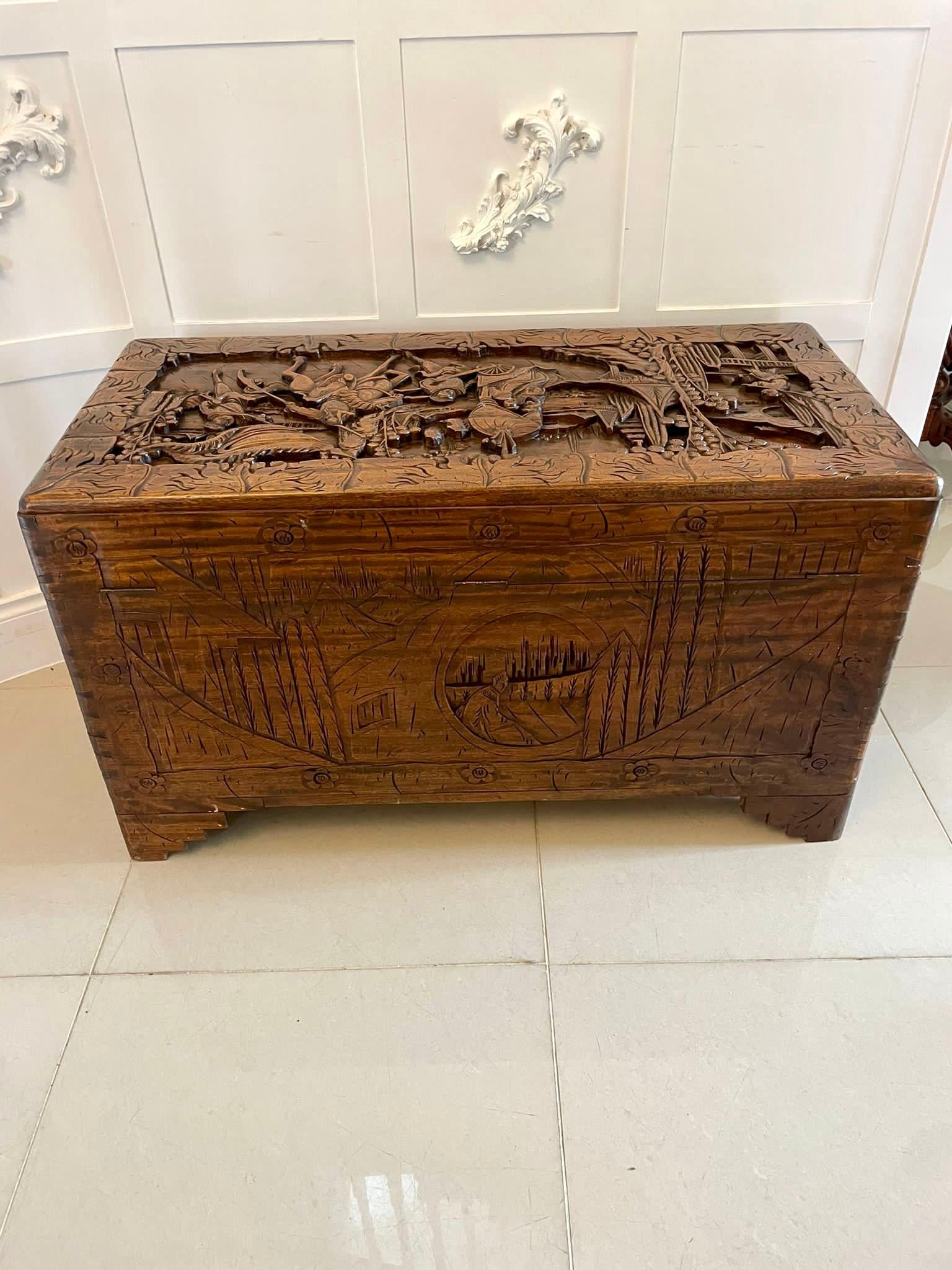 Outstanding Quality Antique Chinese Carved Camphor Wood Freestanding Chest 12