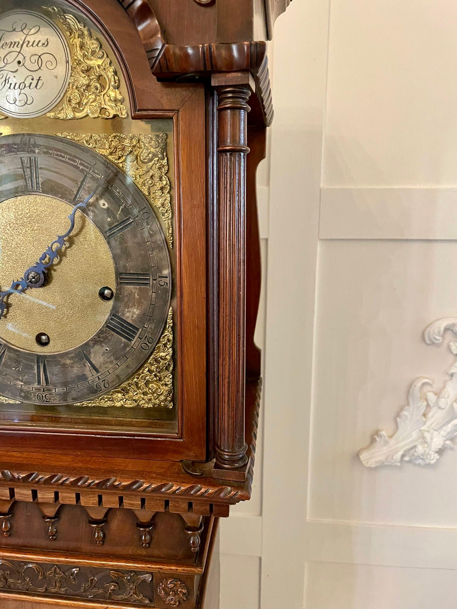 Outstanding Quality Antique Chippendale Style Carved Mahogany Grandmother Clock In Good Condition In Suffolk, GB