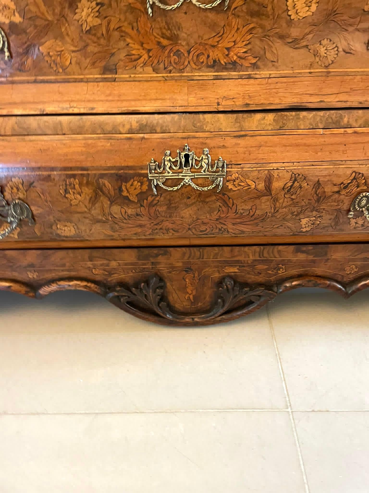 Outstanding Quality Antique Dutch Marquetry Inlaid Burr Walnut Bureau Bookcase For Sale 12