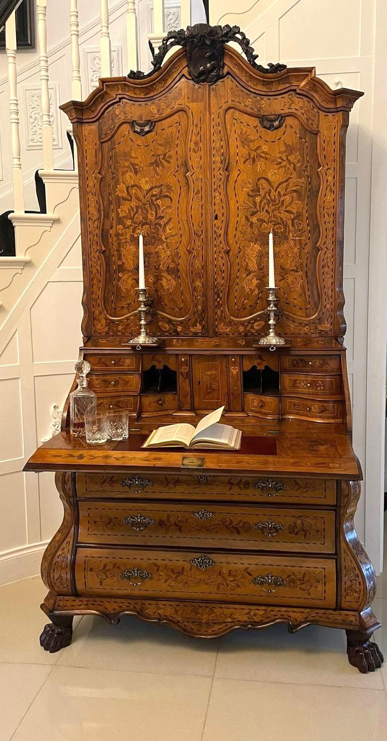 Outstanding Quality Antique Dutch Marquetry Inlaid Burr Walnut Bureau Bookcase For Sale 6