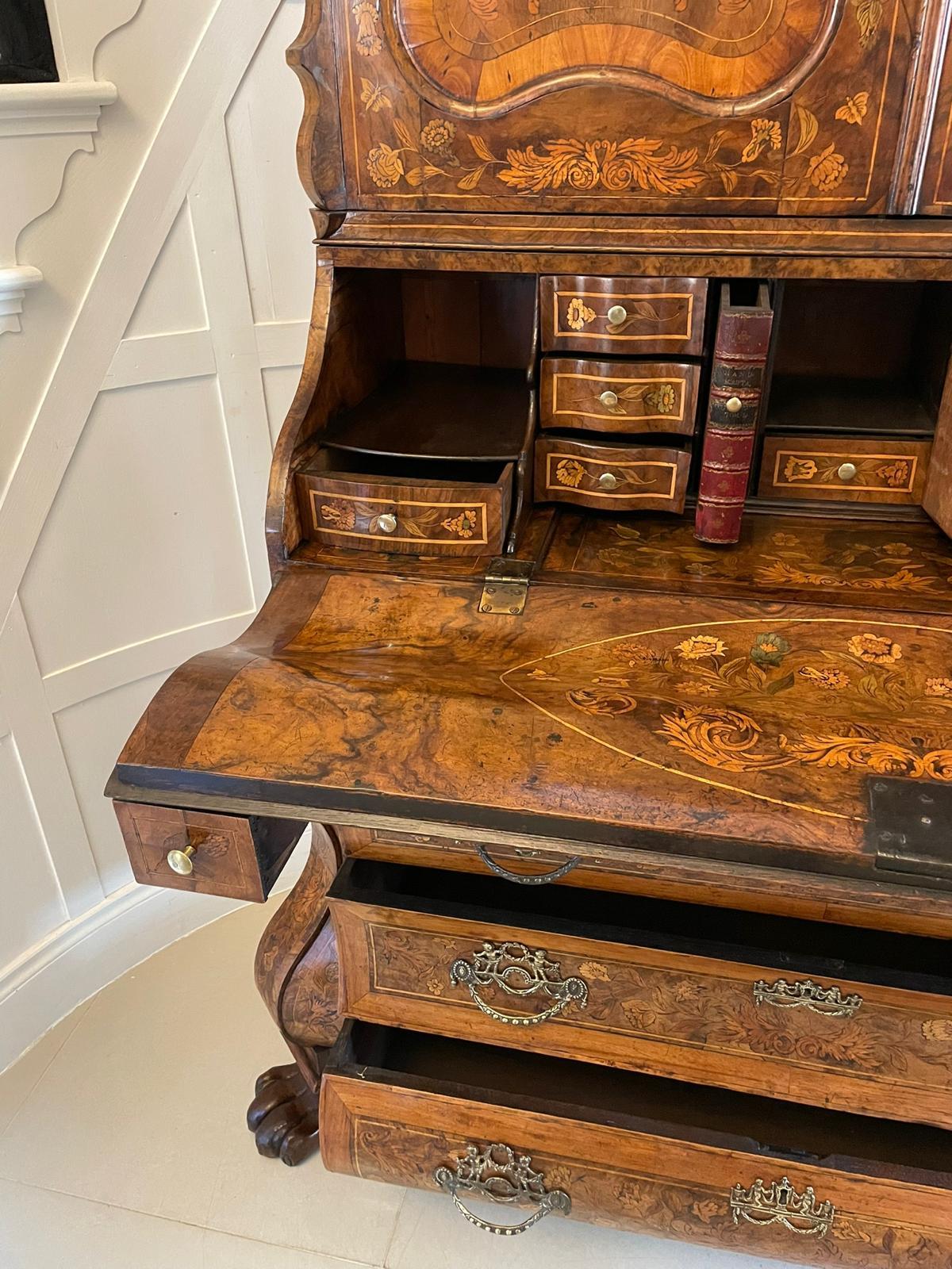 Outstanding Quality Antique Dutch Marquetry Inlaid Burr Walnut Bureau Bookcase For Sale 1
