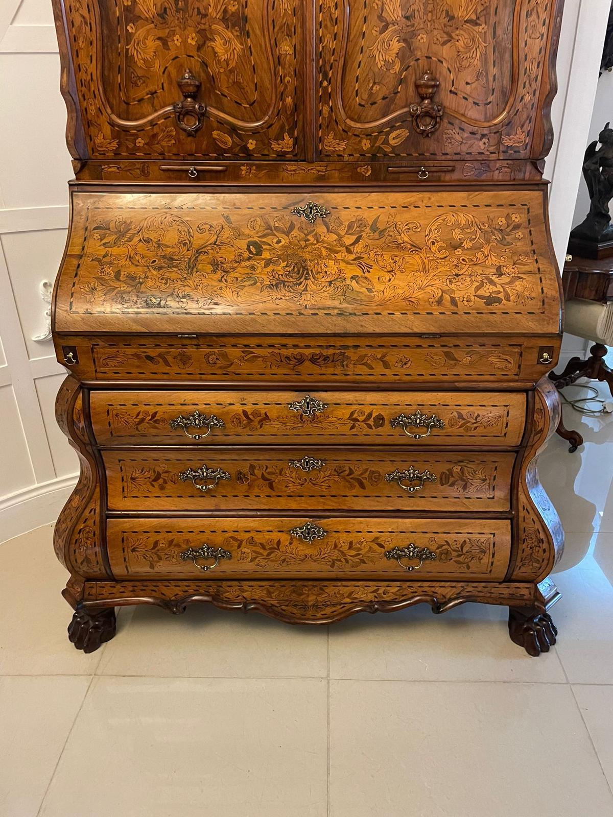 Outstanding Quality Antique Dutch Marquetry Inlaid Burr Walnut Bureau Bookcase In Good Condition For Sale In Suffolk, GB