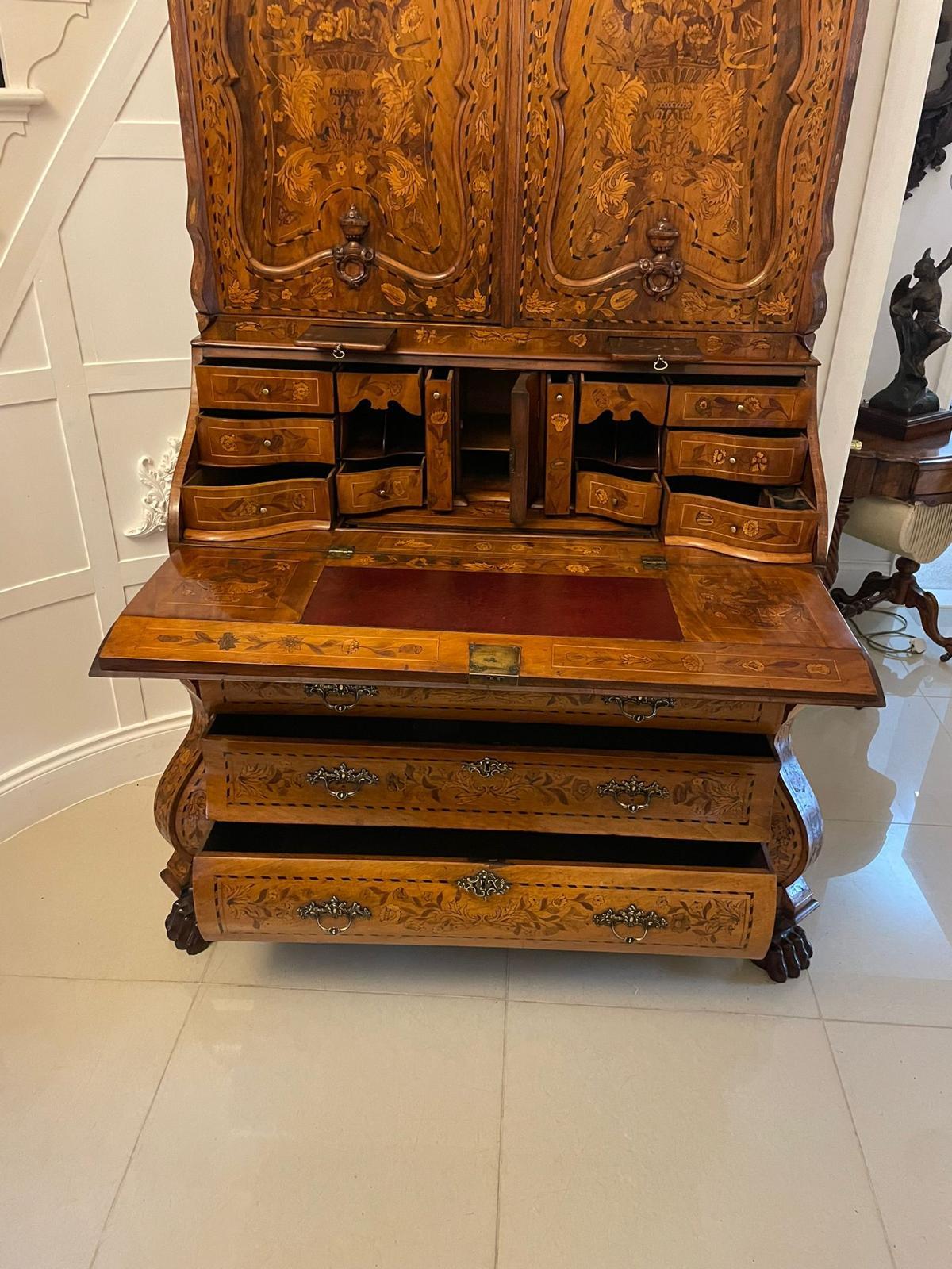 18th Century and Earlier Outstanding Quality Antique Dutch Marquetry Inlaid Burr Walnut Bureau Bookcase For Sale