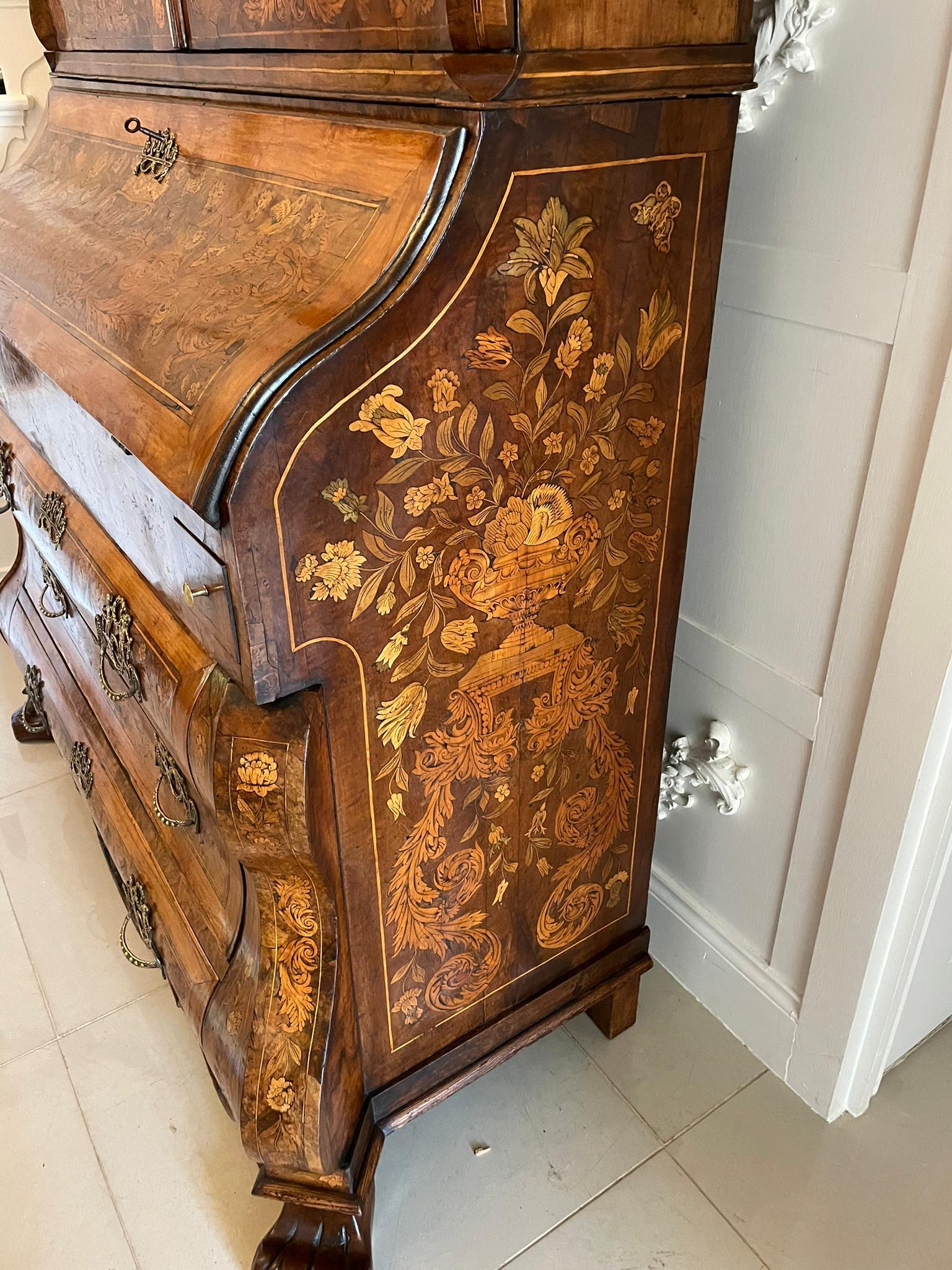Outstanding Quality Antique Dutch Marquetry Inlaid Burr Walnut Bureau Bookcase In Good Condition For Sale In Suffolk, GB