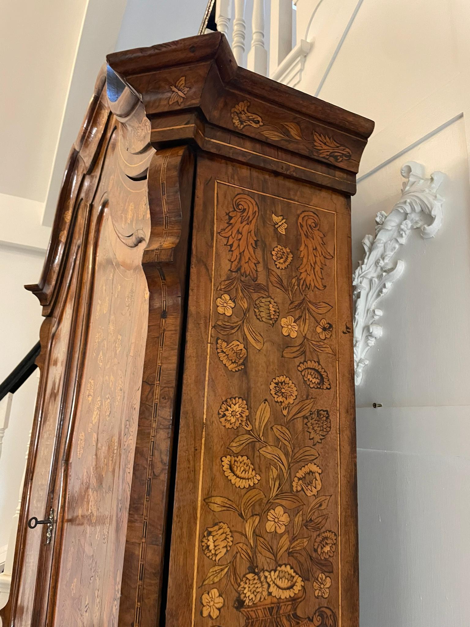 18th Century and Earlier Outstanding Quality Antique Dutch Marquetry Inlaid Burr Walnut Bureau Bookcase For Sale