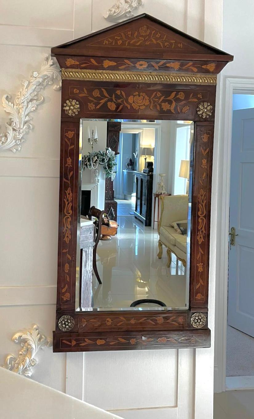 Outstanding Quality Antique Dutch Marquetry Mahogany Inlaid Wall Mirror For Sale 1
