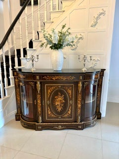 Outstanding Quality Antique Ebonised and Inlaid Floral Marquetry Credenza