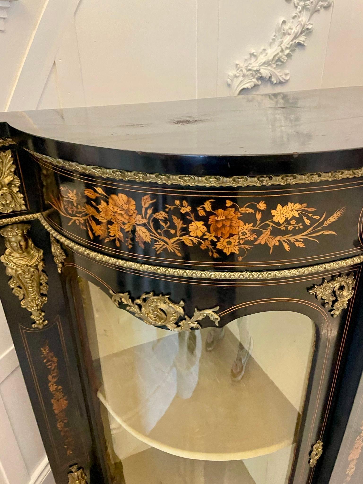 Outstanding Quality Antique Ebonised and Inlaid Floral Marquetry Credenza For Sale 2