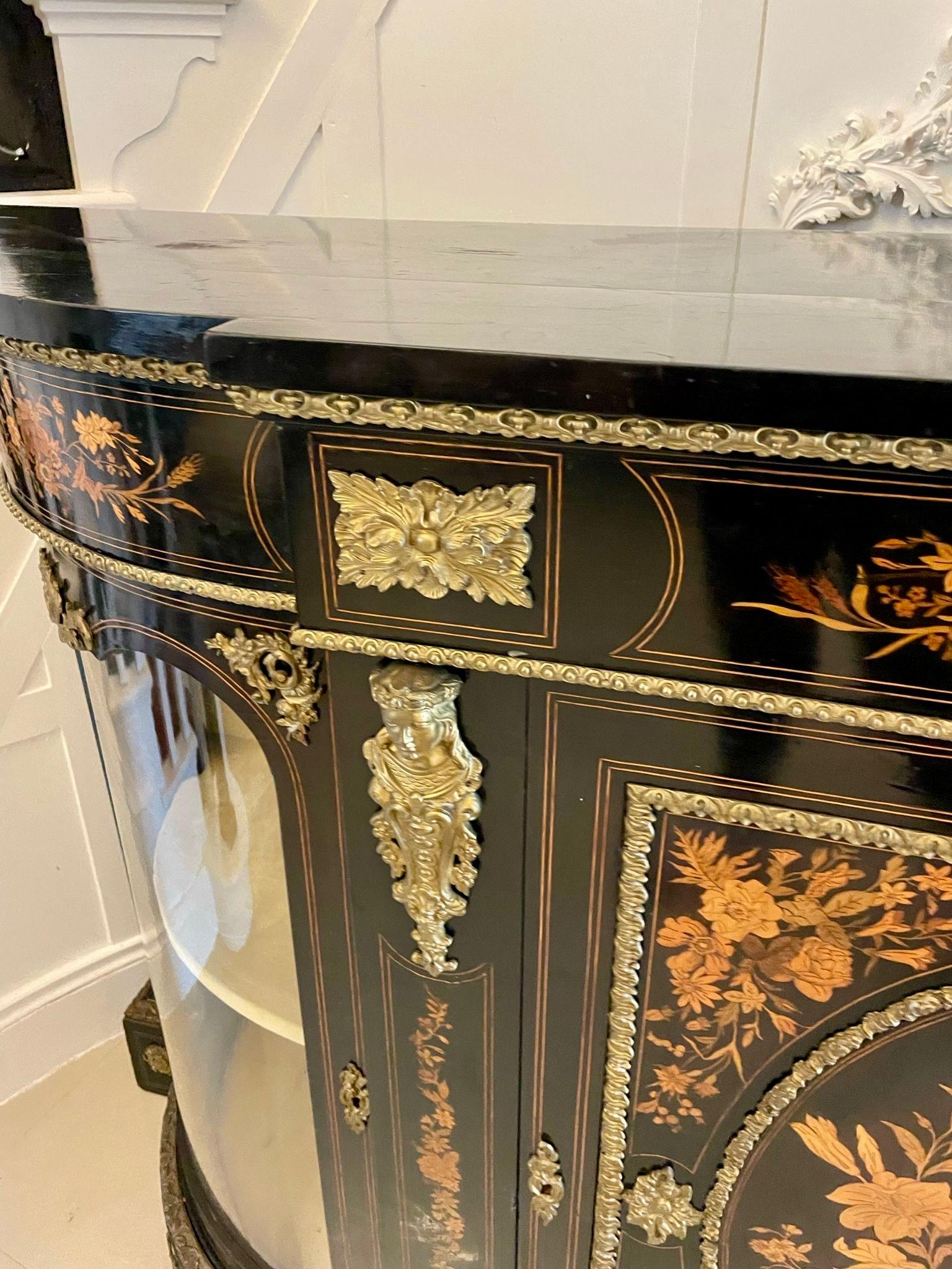 Outstanding Quality Antique Ebonised and Inlaid Floral Marquetry Credenza For Sale 3