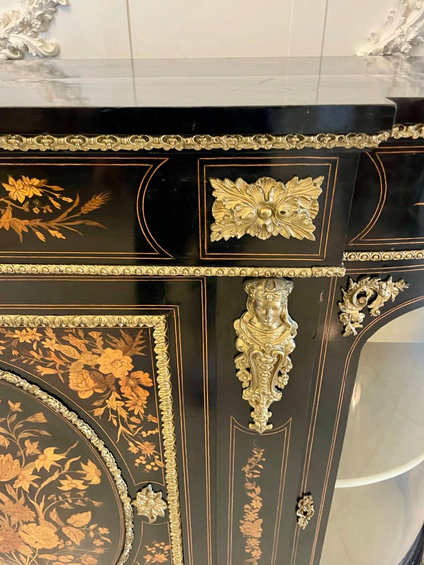 Outstanding Quality Antique Ebonised and Inlaid Floral Marquetry Credenza For Sale 4
