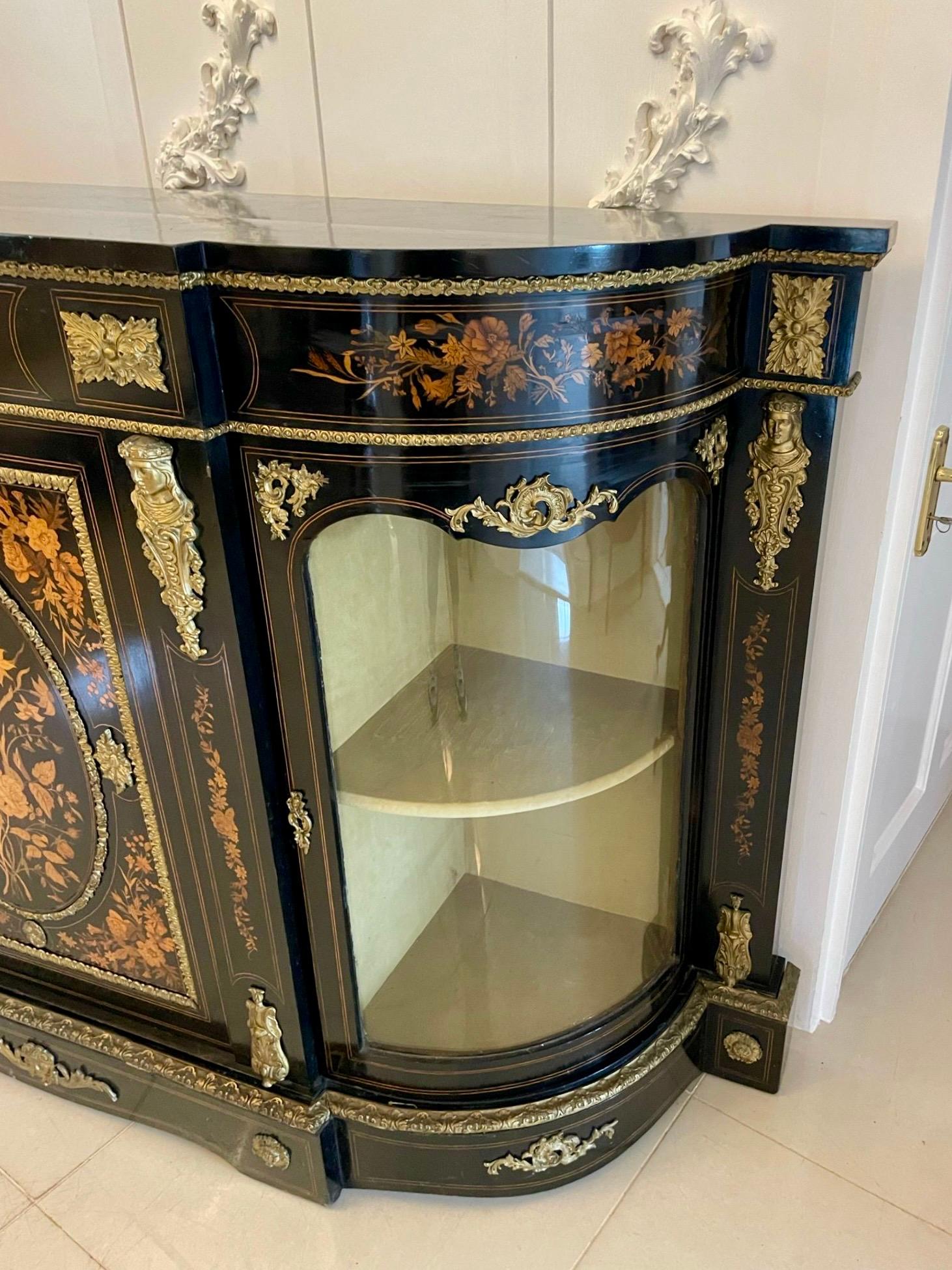 Outstanding Quality Antique Ebonised and Inlaid Floral Marquetry Credenza For Sale 8