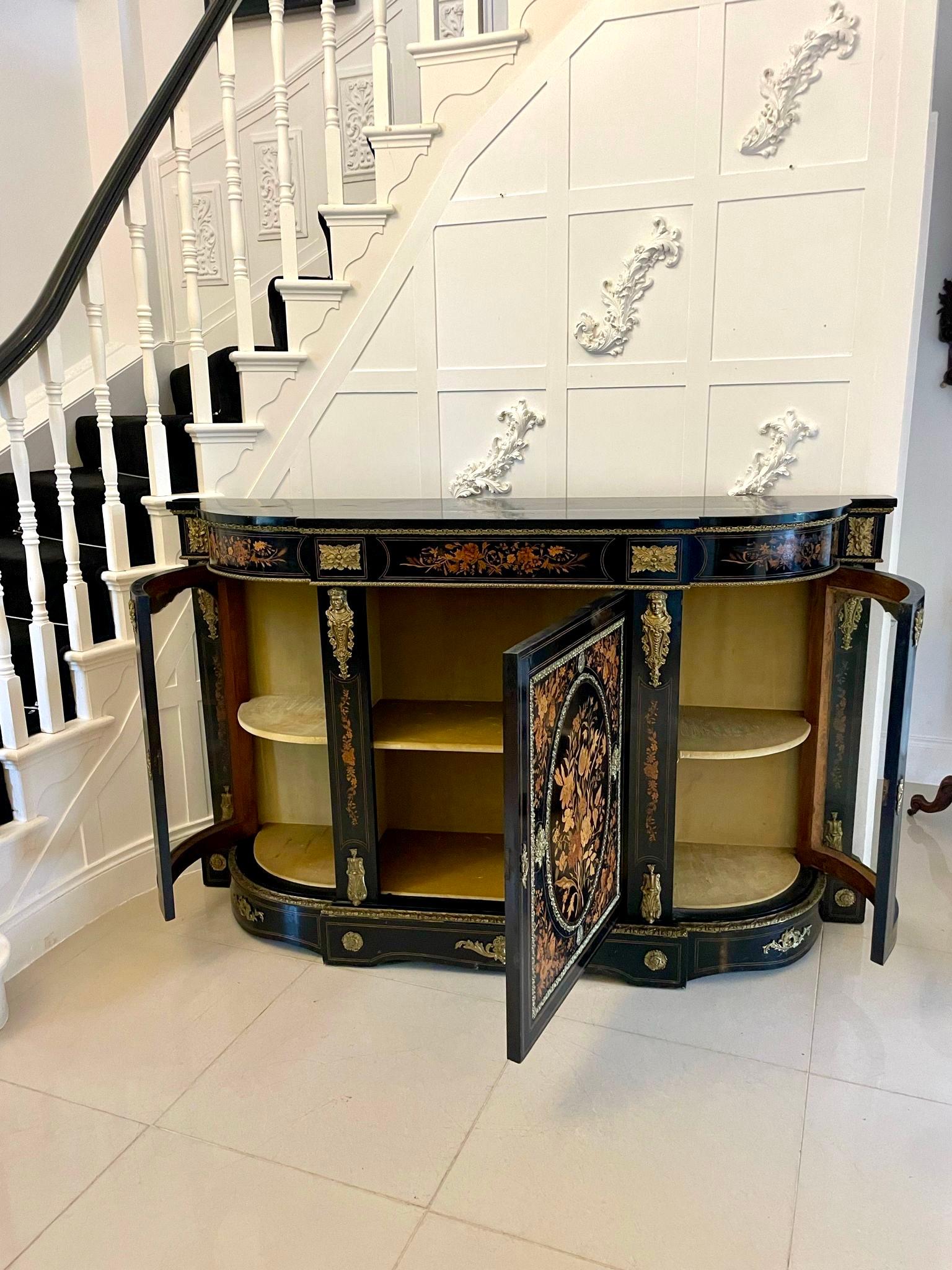 Victorian Outstanding Quality Antique Ebonised and Inlaid Floral Marquetry Credenza For Sale