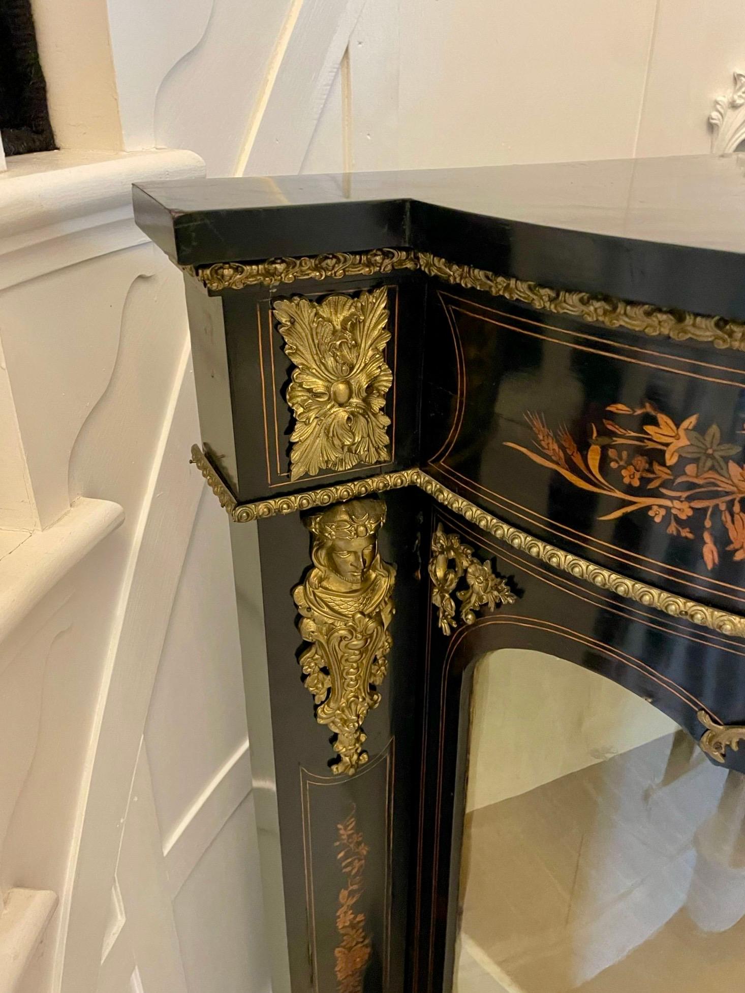 Outstanding Quality Antique Ebonised and Inlaid Floral Marquetry Credenza For Sale 1