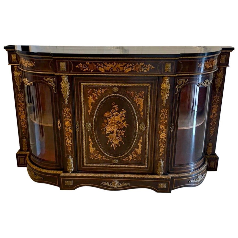 Credenza antigua de marquetería floral ebonizada y taraceada de calidad excepcional en venta