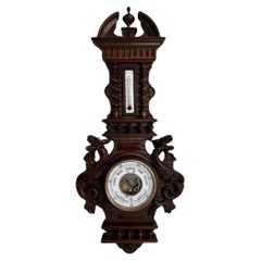 Outstanding quality antique Edwardian carved walnut aneroid barometer 