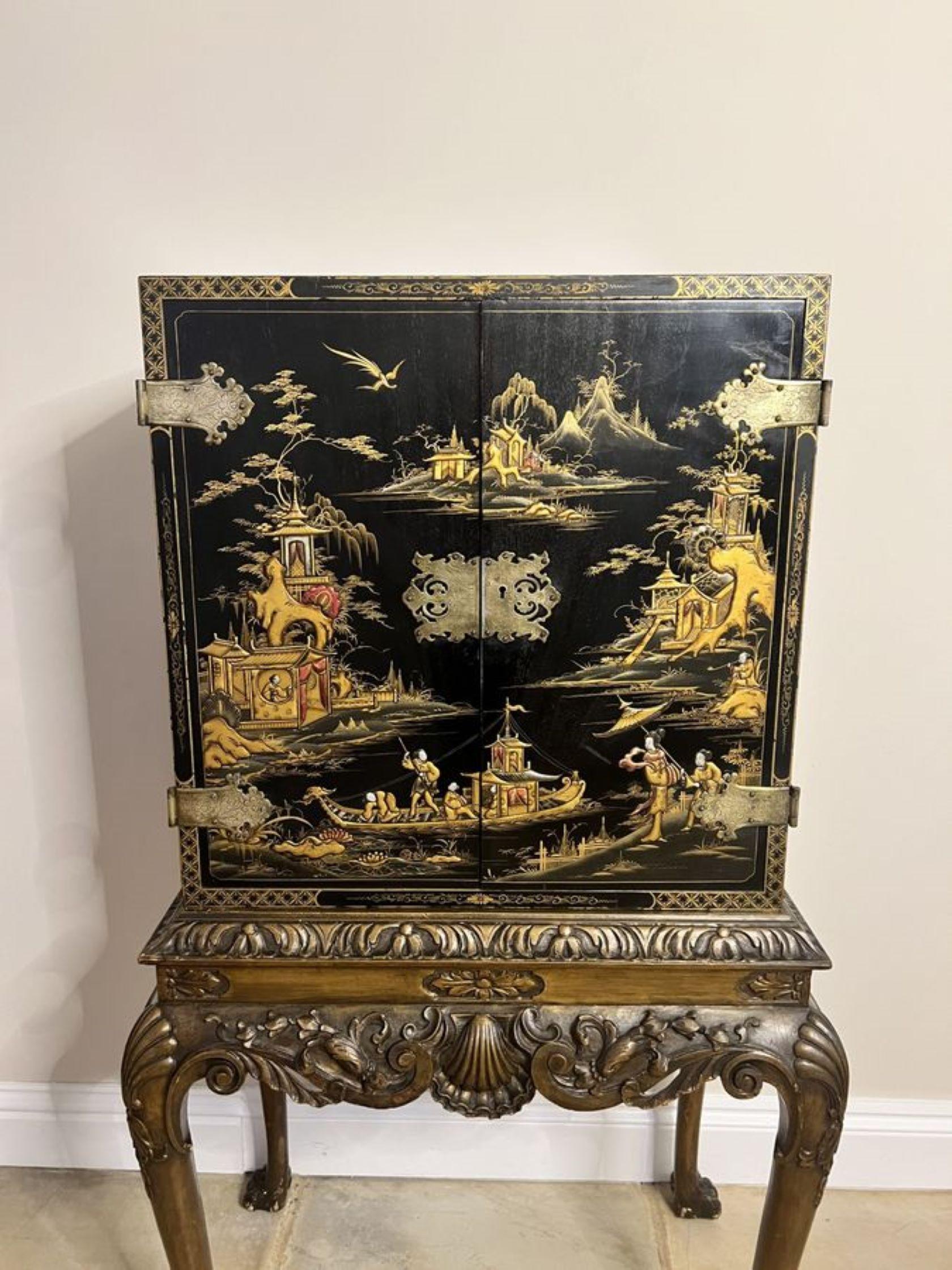 20th Century Outstanding quality antique Edwardian chinoiserie decorated cabinet on a stand