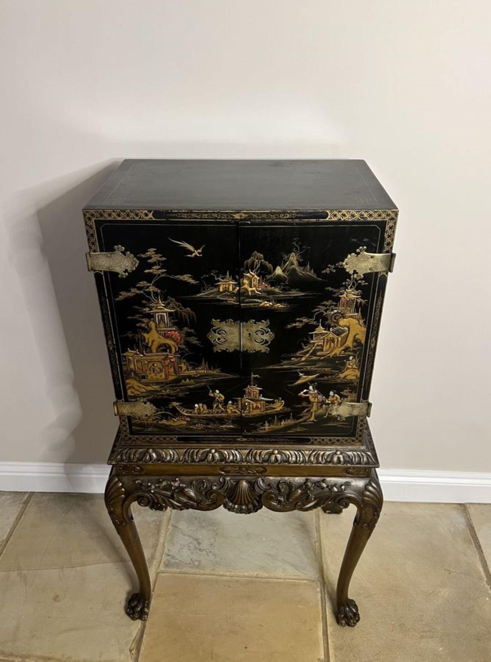 Wood Outstanding quality antique Edwardian chinoiserie decorated cabinet on a stand