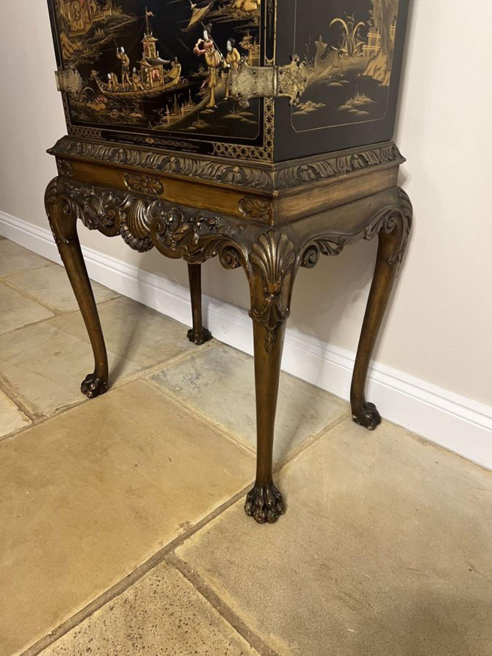 Outstanding quality antique Edwardian chinoiserie decorated cabinet on a stand 1