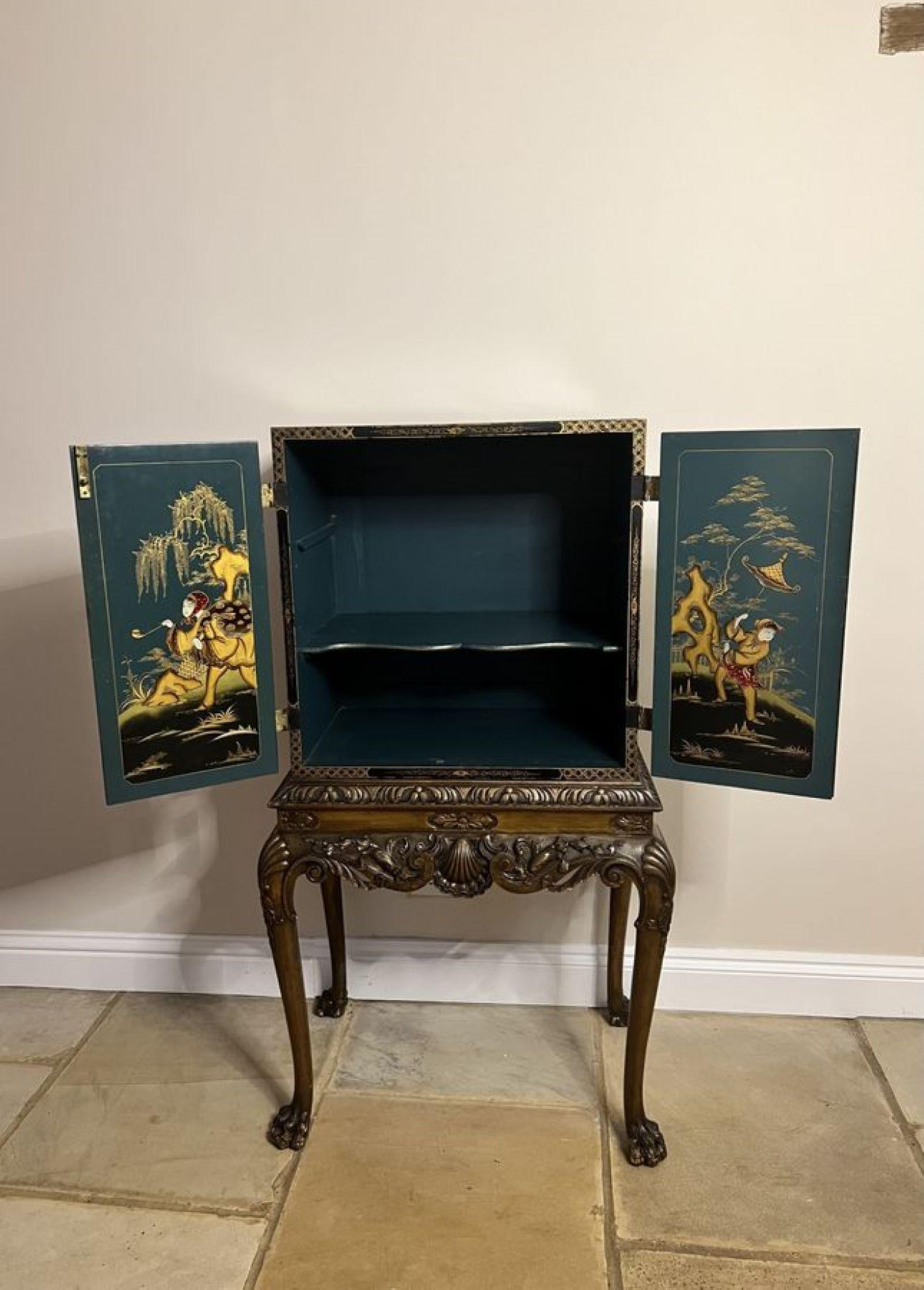 Outstanding quality antique Edwardian chinoiserie decorated cabinet on a stand 2