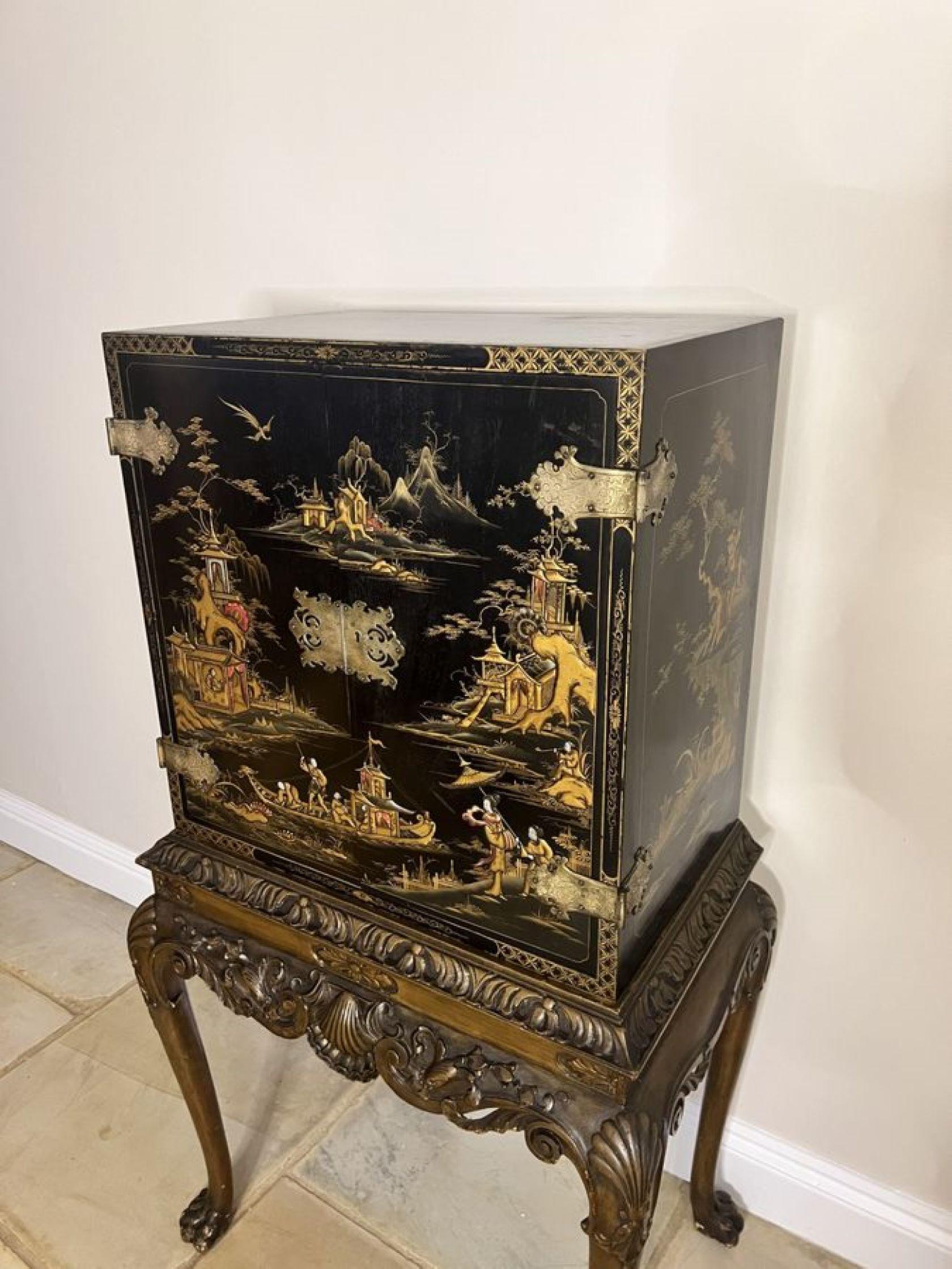 Outstanding quality antique Edwardian chinoiserie decorated cabinet on a stand 3