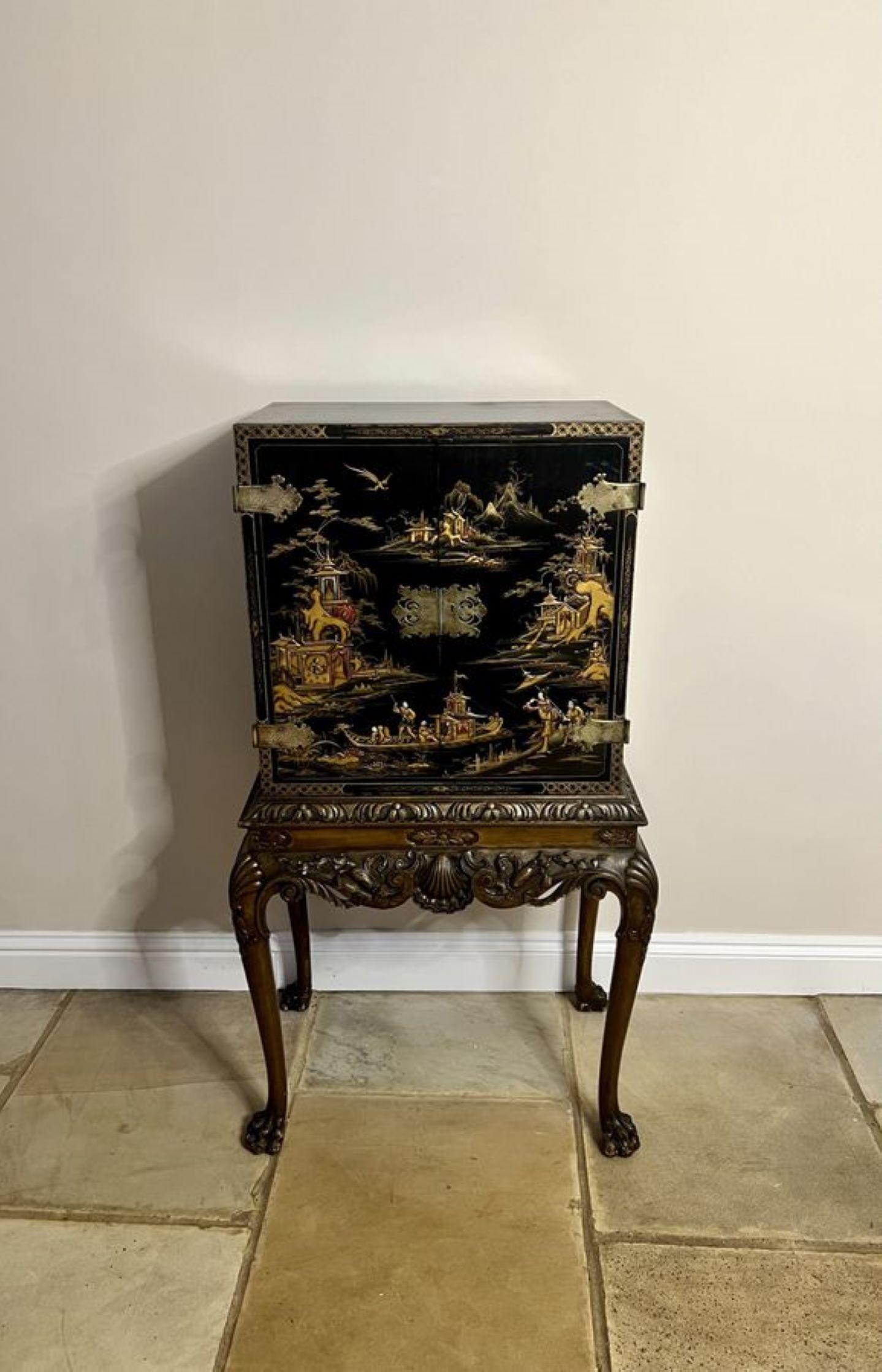 Outstanding quality antique Edwardian chinoiserie decorated cabinet on a stand 4