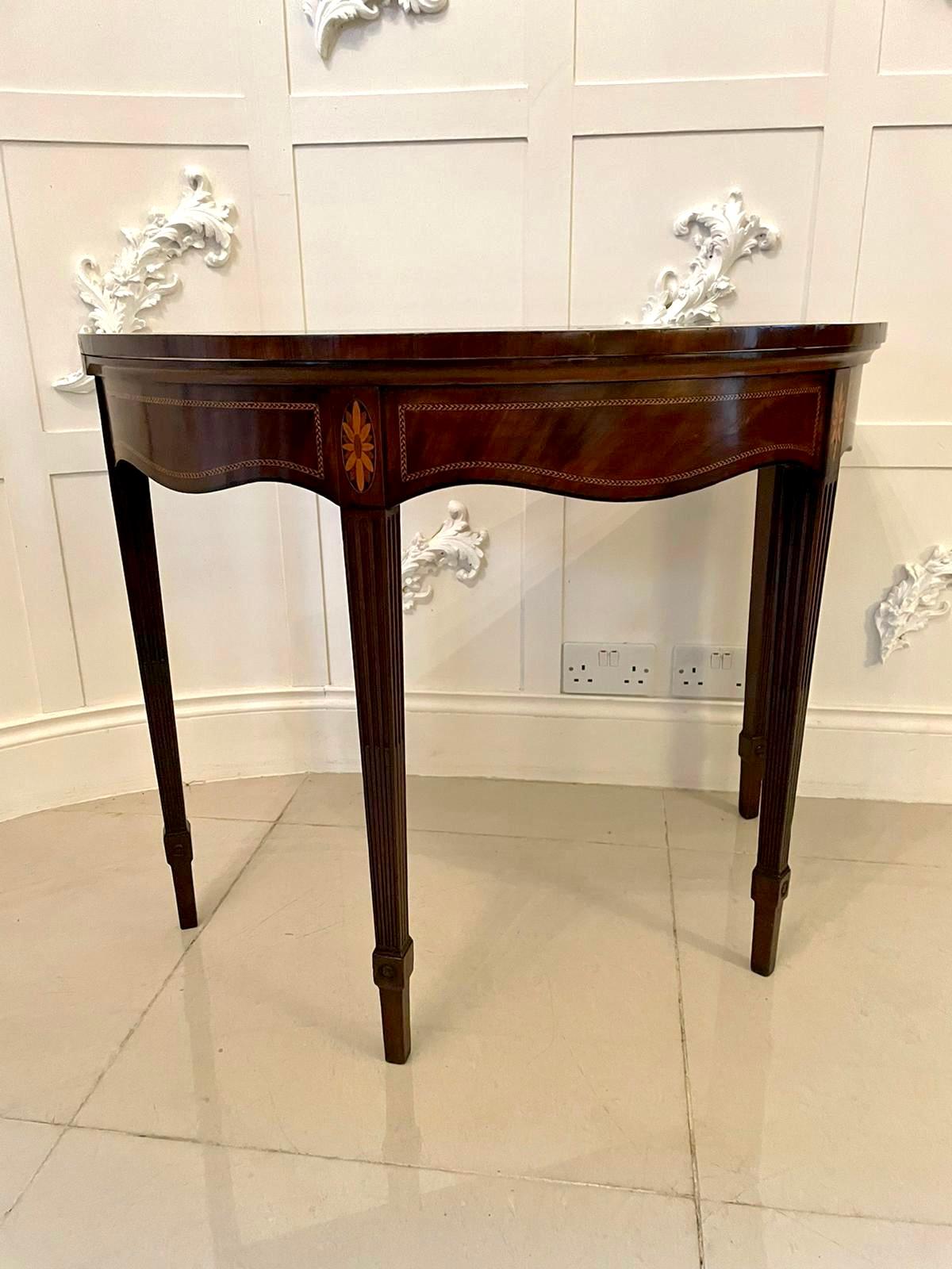 Outstanding Quality Antique Edwardian Inlaid Mahogany Demi-Lune Tea Table 4