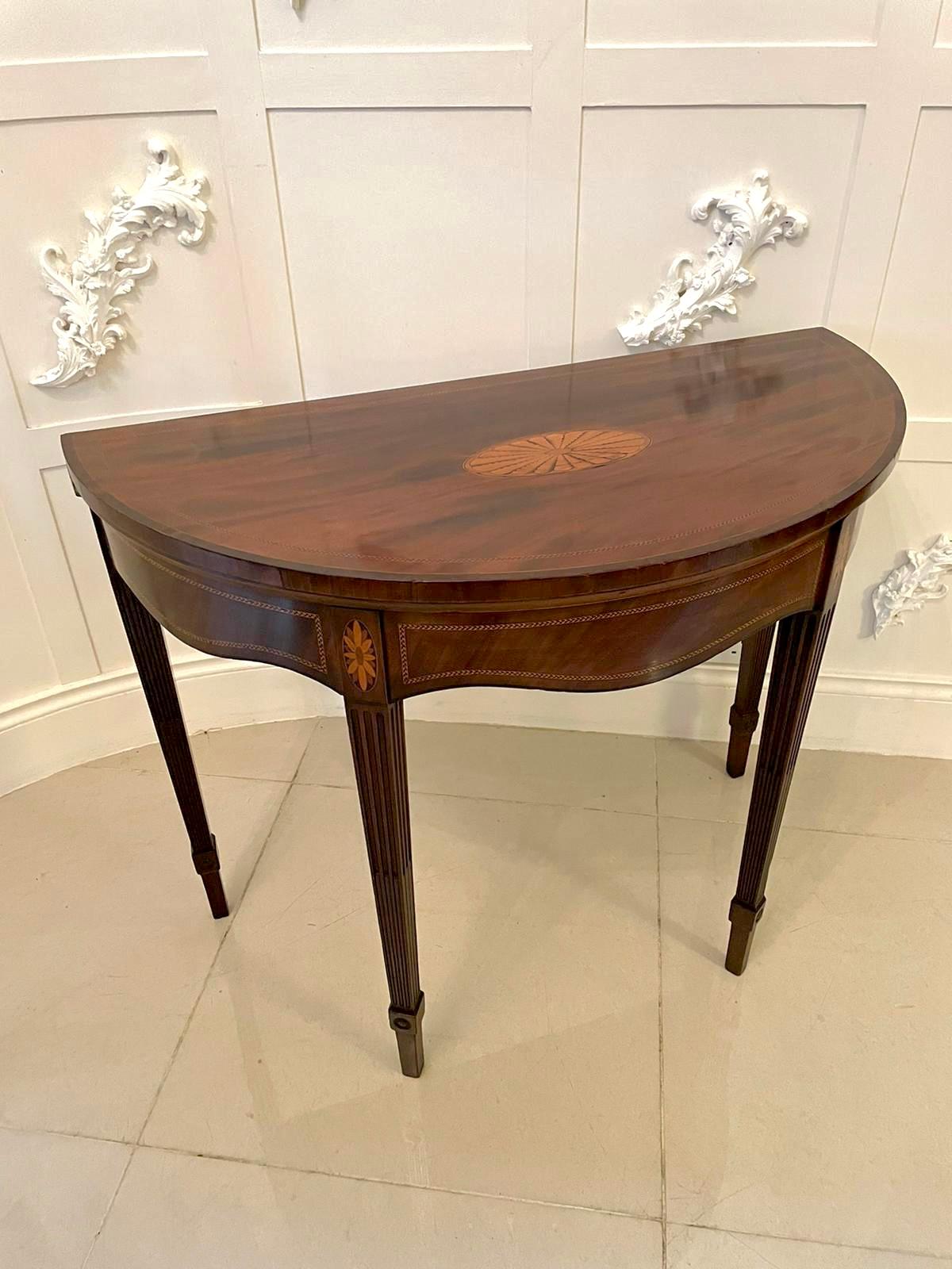Outstanding Quality Antique Edwardian Inlaid Mahogany Demi-Lune Tea Table 6