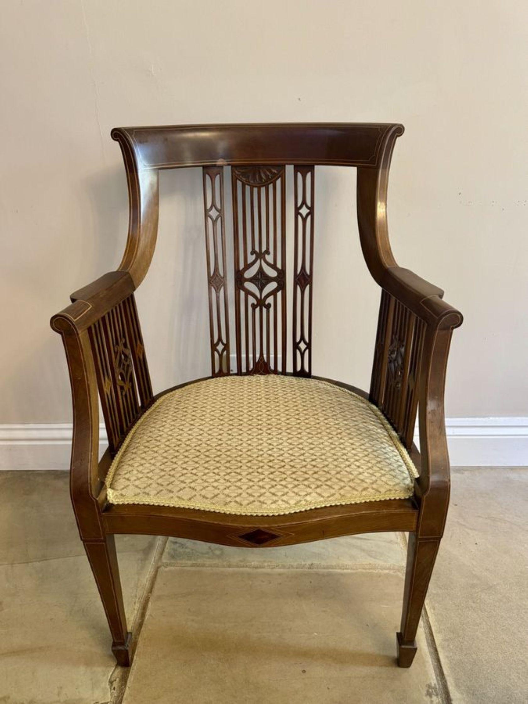 Chaise de bureau ancienne de qualité exceptionnelle en acajou incrusté de l'époque édouardienne Bon état - En vente à Ipswich, GB