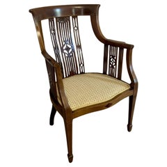 Chaise de bureau ancienne de qualité exceptionnelle en acajou incrusté de l'époque édouardienne