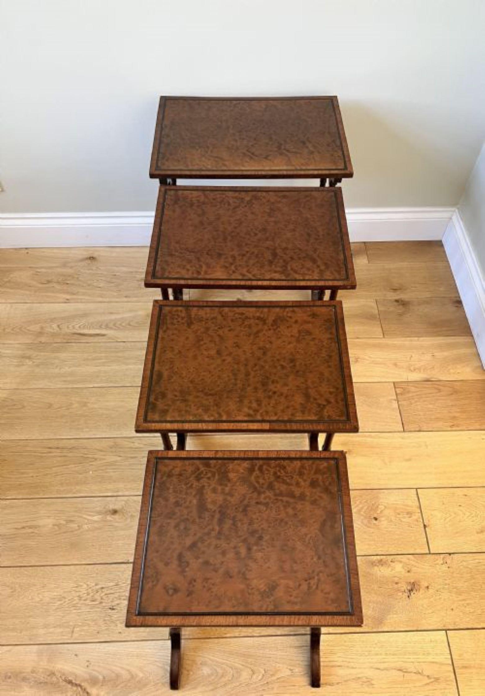 Outstanding quality antique Edwardian nest of four burr walnut tables  For Sale 4