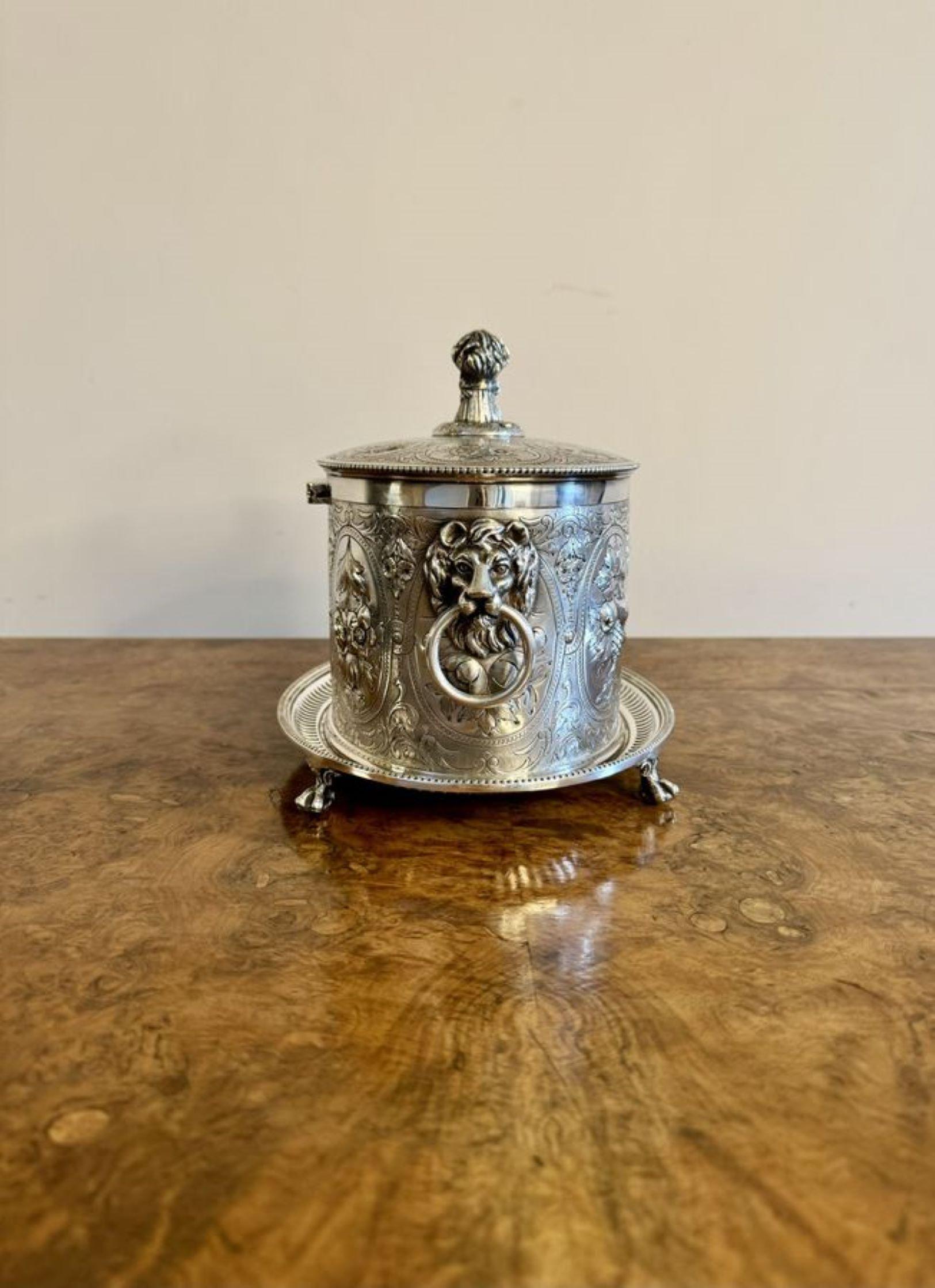20th Century Outstanding quality antique Edwardian ornate silver plated biscuit barrel  For Sale
