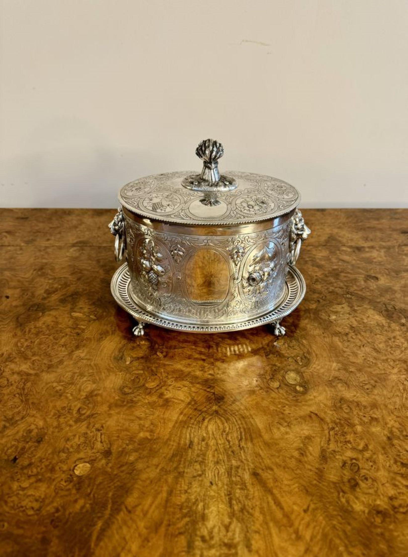 Silver Plate Outstanding quality antique Edwardian ornate silver plated biscuit barrel  For Sale