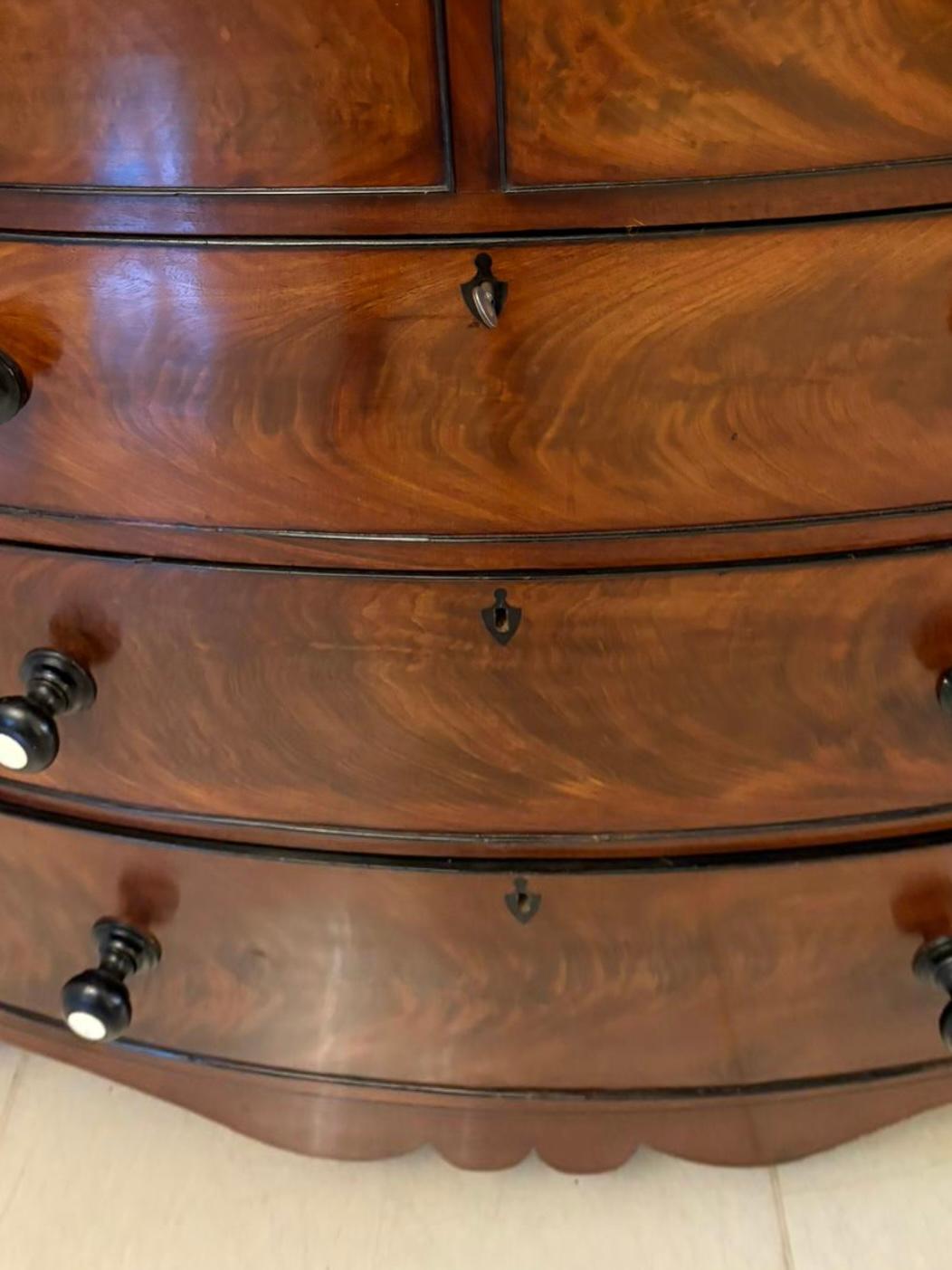 Outstanding Quality Antique Figured Mahogany Bow Fronted Chest of 5 Drawers 4