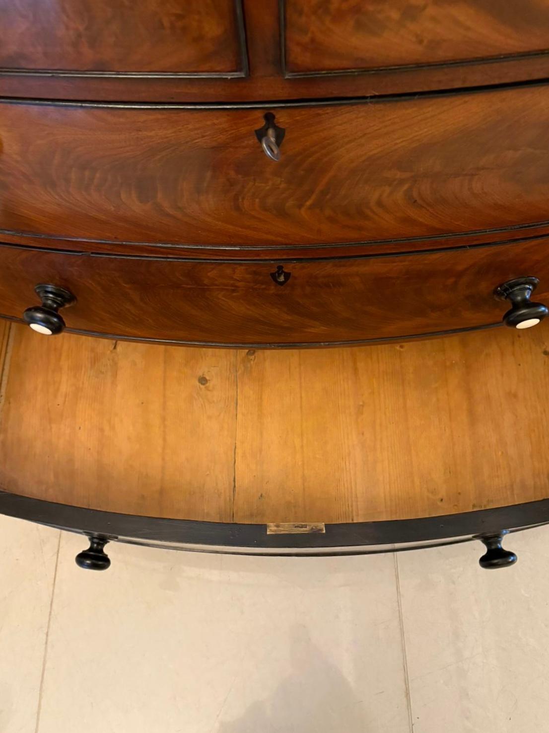 George III Outstanding Quality Antique Figured Mahogany Bow Fronted Chest of 5 Drawers