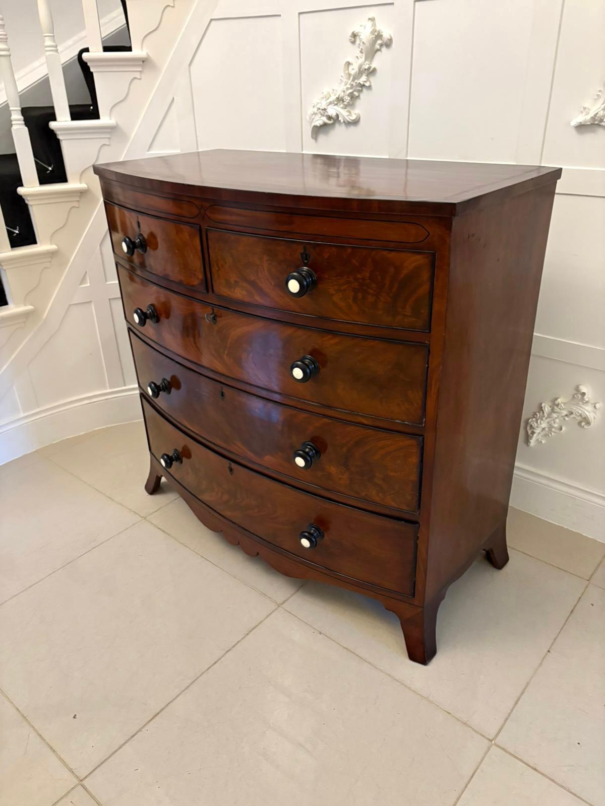 19th Century Outstanding Quality Antique Figured Mahogany Bow Fronted Chest of 5 Drawers