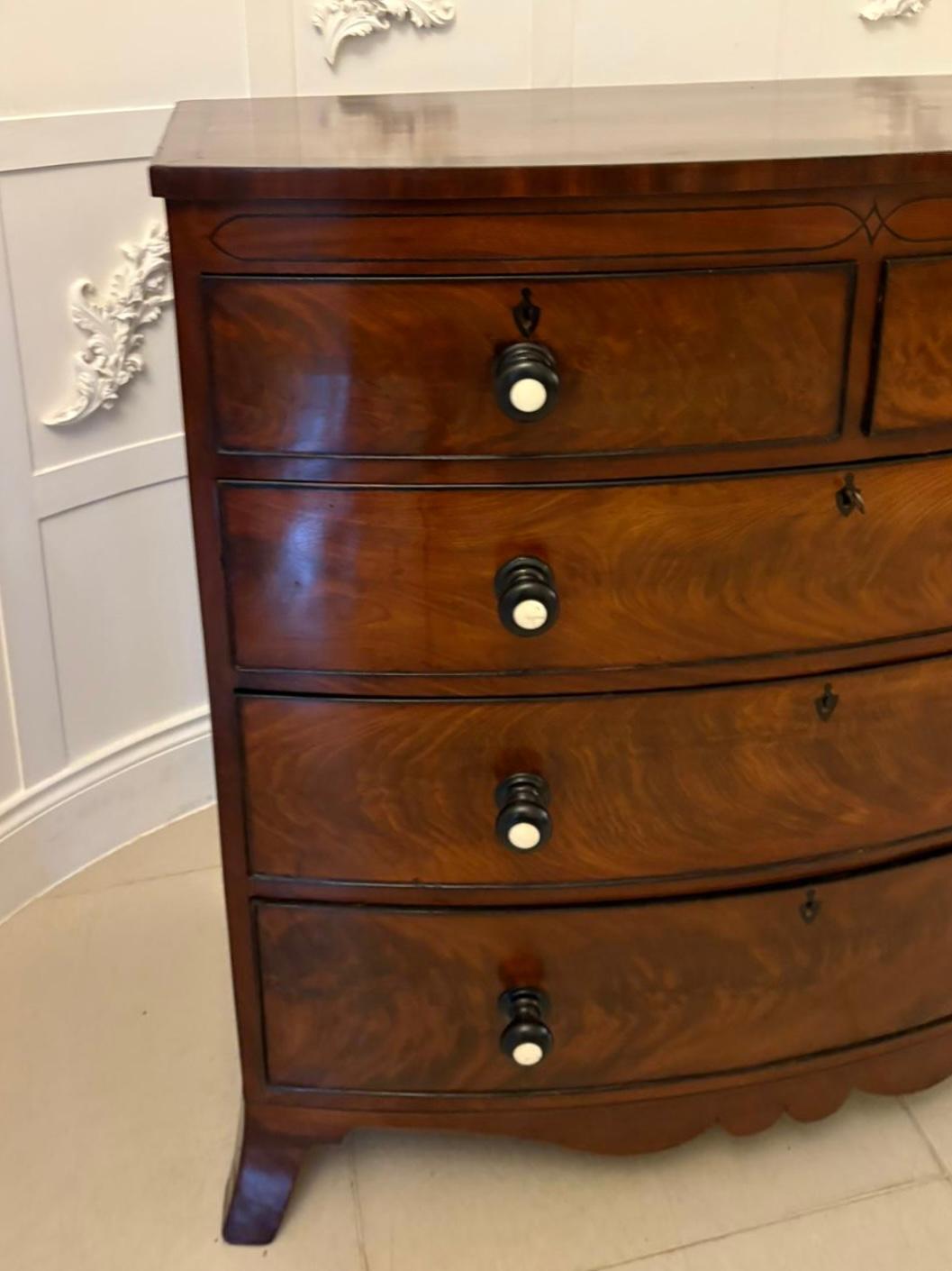 Outstanding Quality Antique Figured Mahogany Bow Fronted Chest of 5 Drawers 2