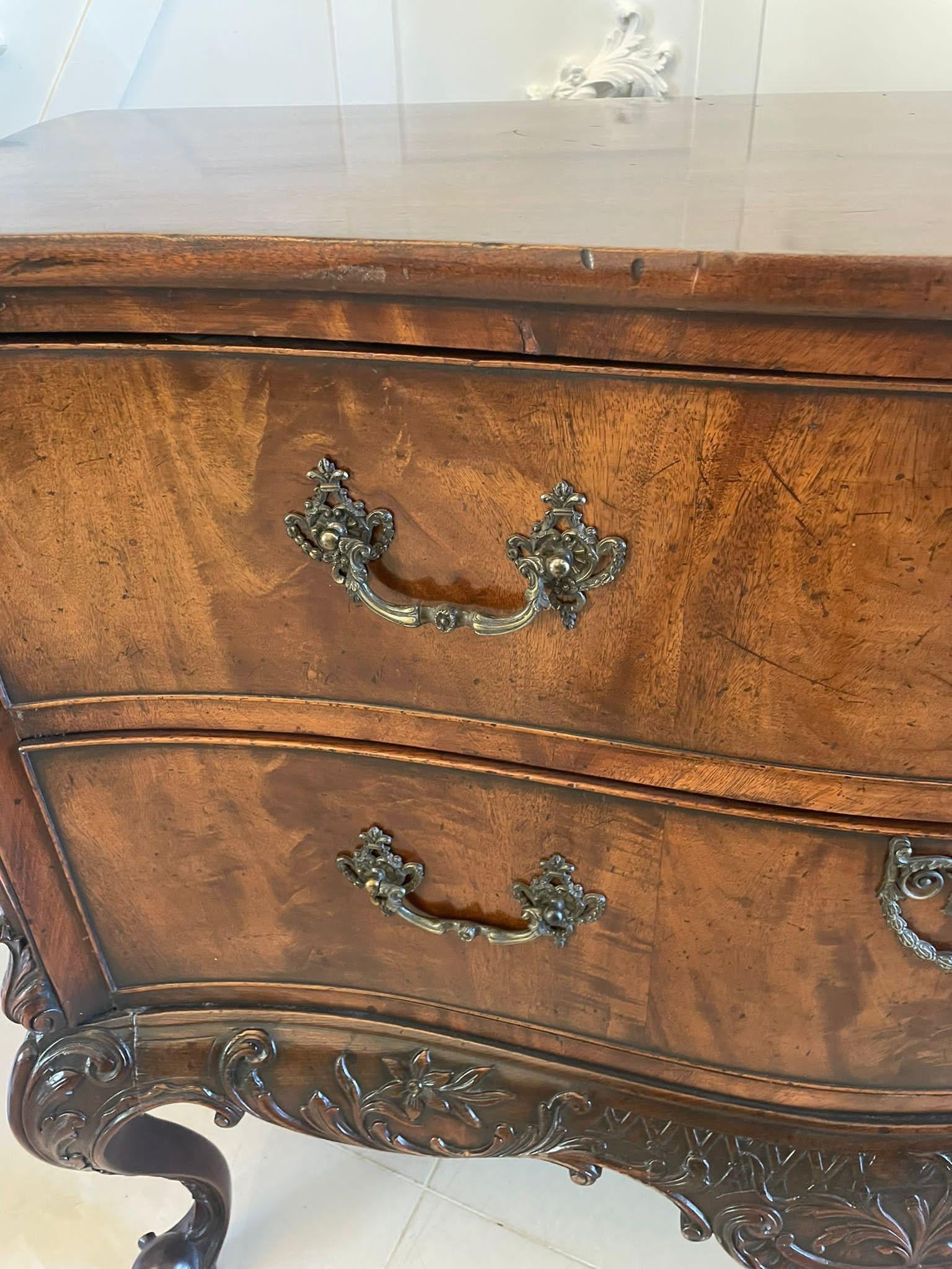 Other Outstanding Quality Antique Figured Mahogany Serpentine Shaped Chest of Drawers For Sale