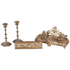 Outstanding Quality Antique French Cast-Brass Desk Set