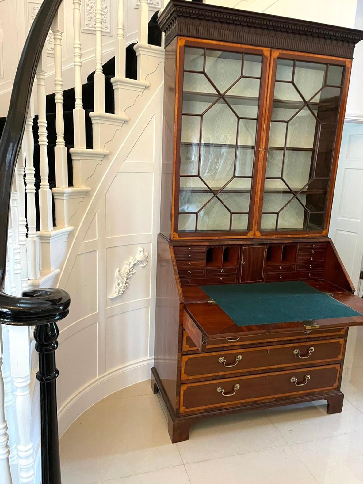 Outstanding Quality Antique George III Mahogany Inlaid Bureau Bookcase For Sale 6