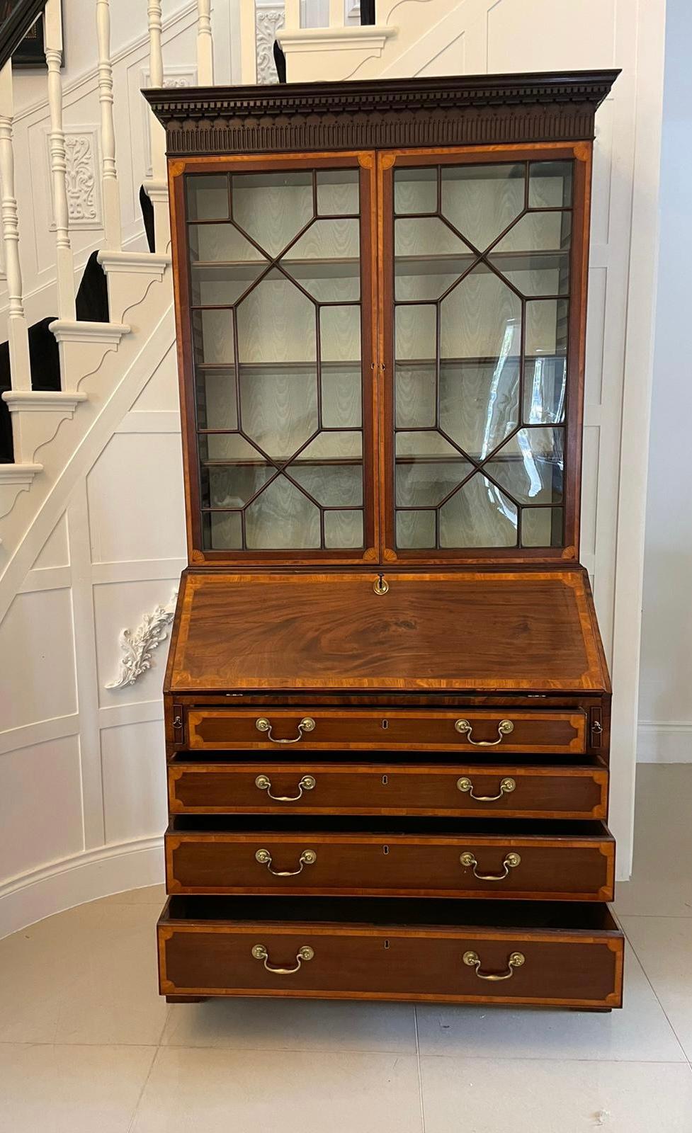 Georgian Outstanding Quality Antique George III Mahogany Inlaid Bureau Bookcase For Sale