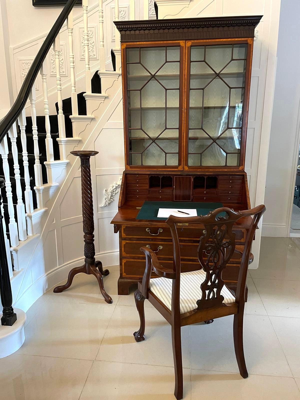 English Outstanding Quality Antique George III Mahogany Inlaid Bureau Bookcase For Sale
