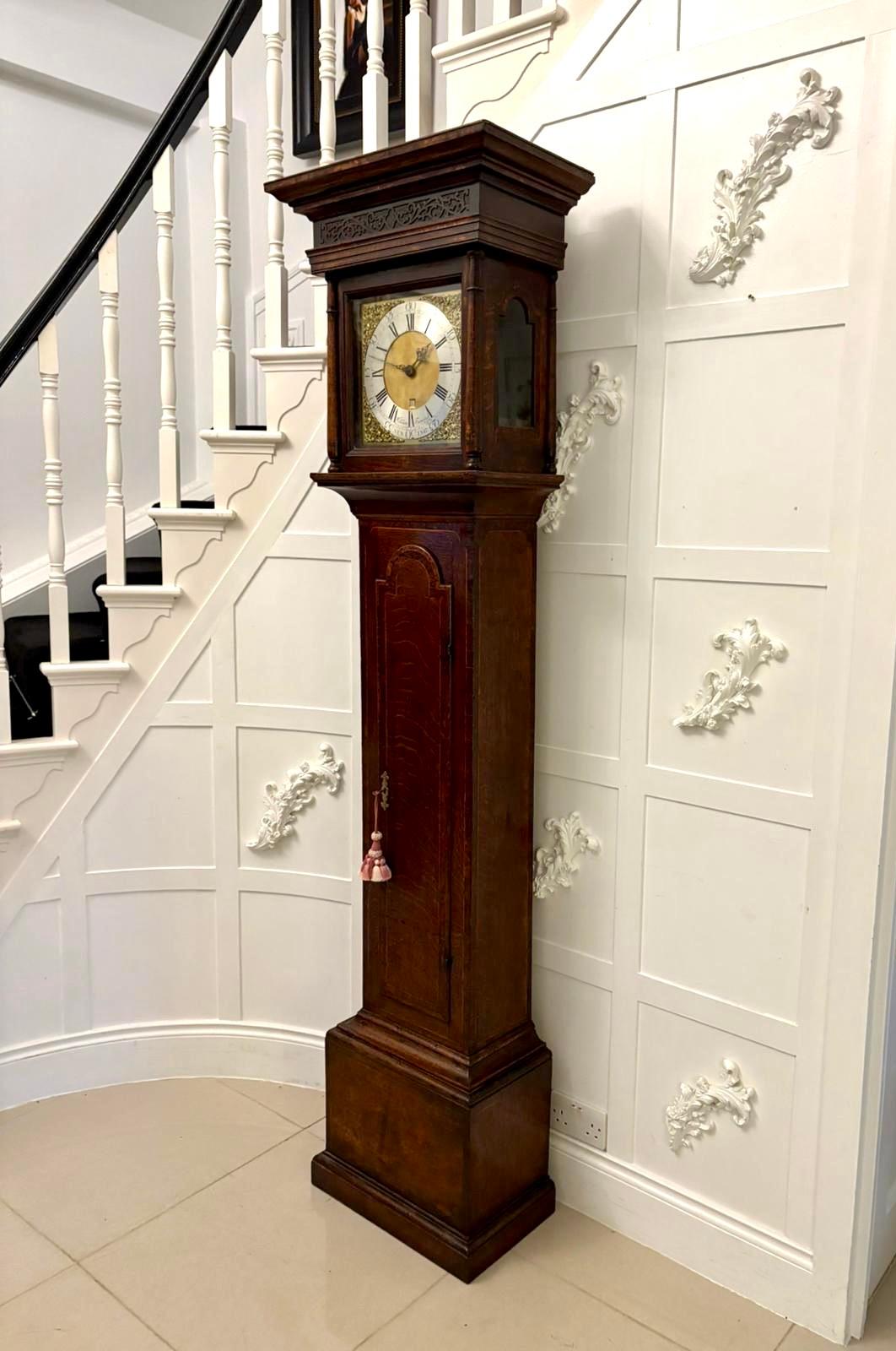 Outstanding Quality Antique George III Oak & Burr Oak Brass Face Longcase Clock For Sale 6