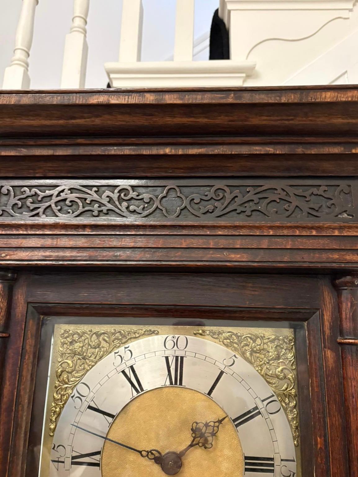 Outstanding Quality Antique George III Oak & Burr Oak Brass Face Longcase Clock In Good Condition For Sale In Suffolk, GB