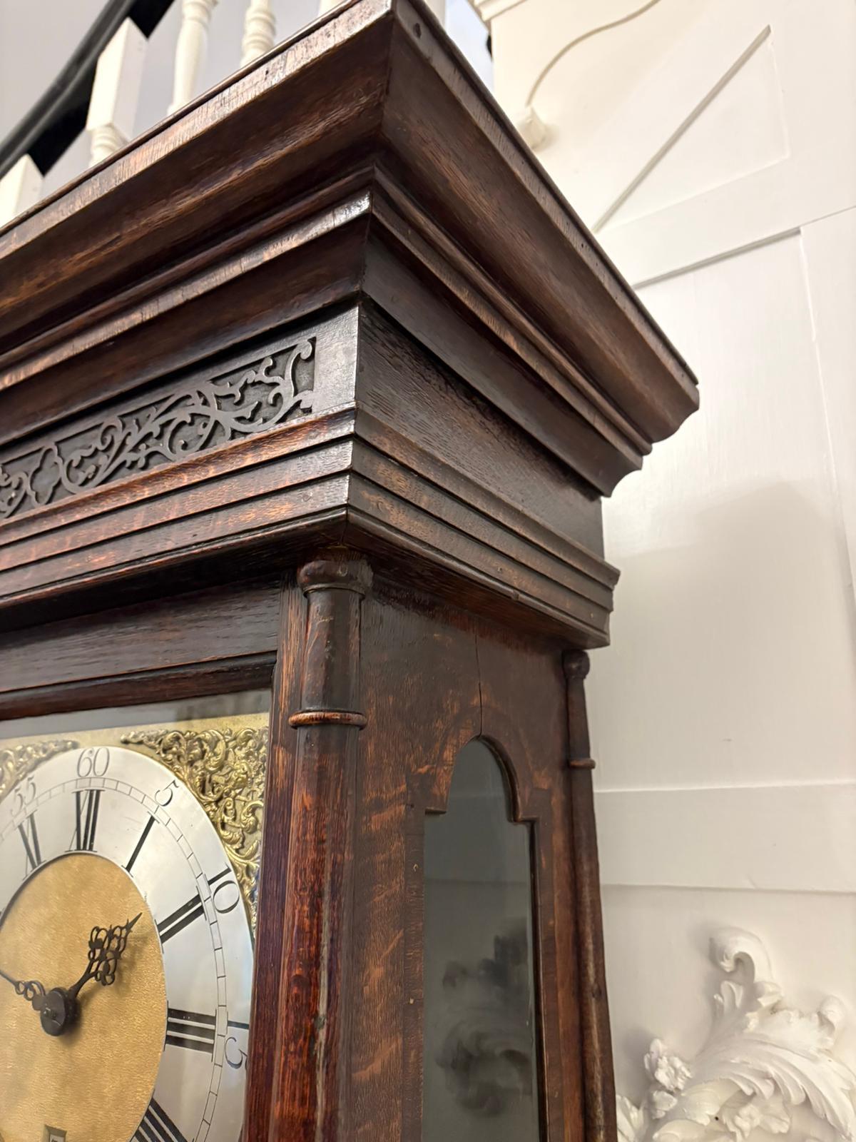 Outstanding Quality Antique George III Oak & Burr Oak Brass Face Longcase Clock For Sale 1