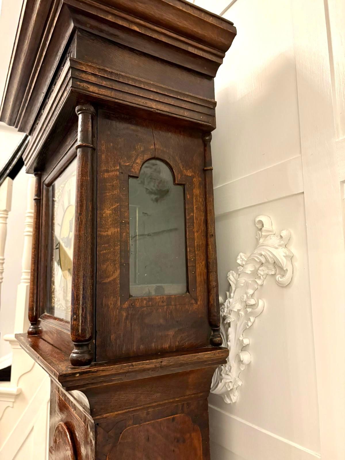 Outstanding Quality Antique George III Oak & Burr Oak Brass Face Longcase Clock For Sale 3