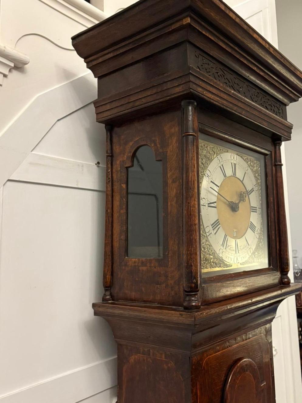 Outstanding Quality Antique George III Oak & Burr Oak Brass Face Longcase Clock For Sale 4