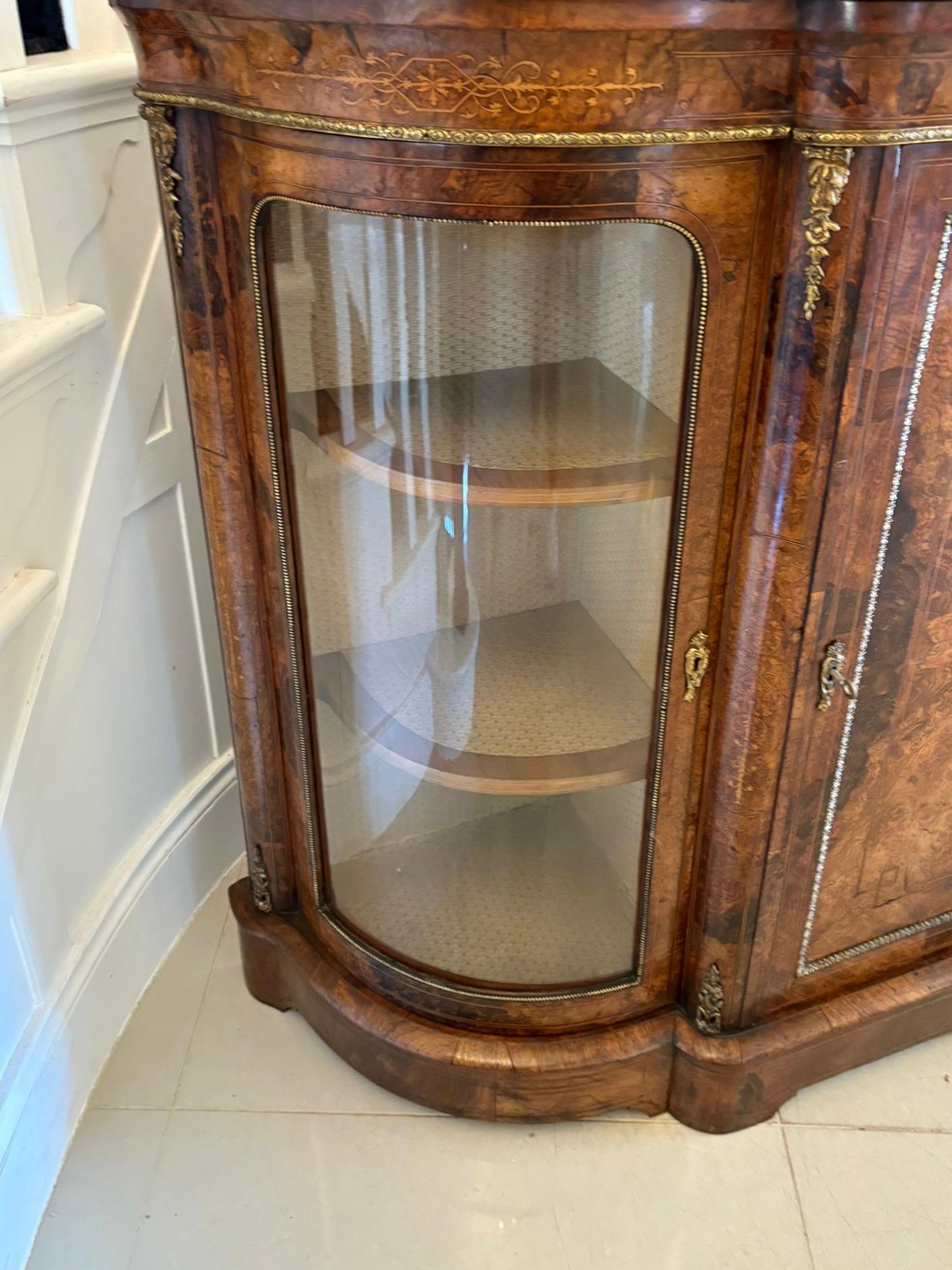 Outstanding Quality Antique Inlaid Burr Walnut Porcelain Mounted Credenza For Sale 4