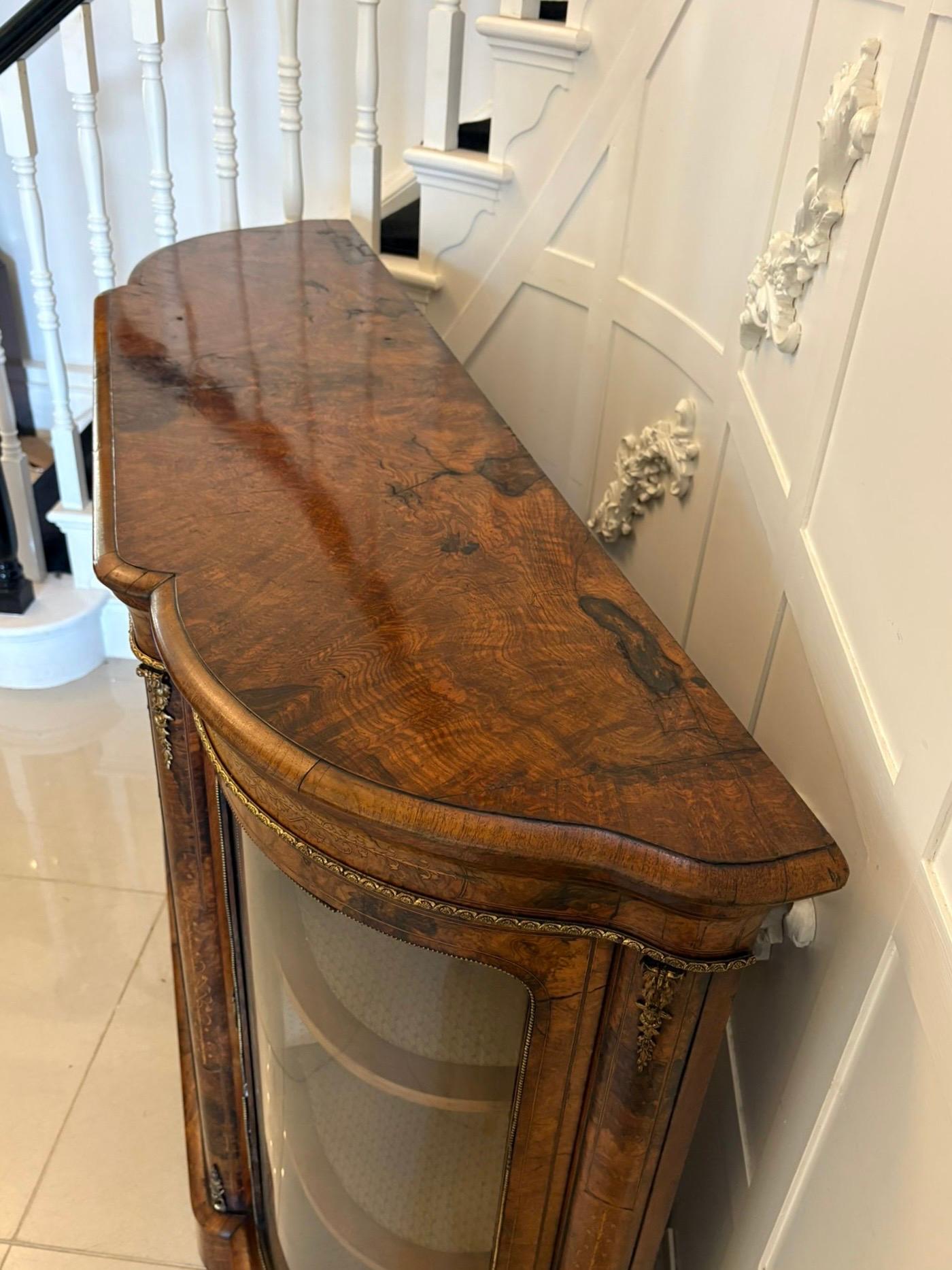 Outstanding Quality Antique Inlaid Burr Walnut Porcelain Mounted Credenza For Sale 6