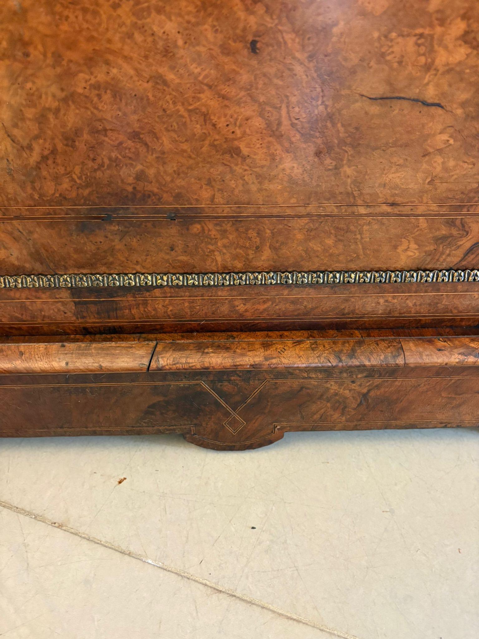 English Outstanding Quality Antique Inlaid Burr Walnut Porcelain Mounted Credenza For Sale